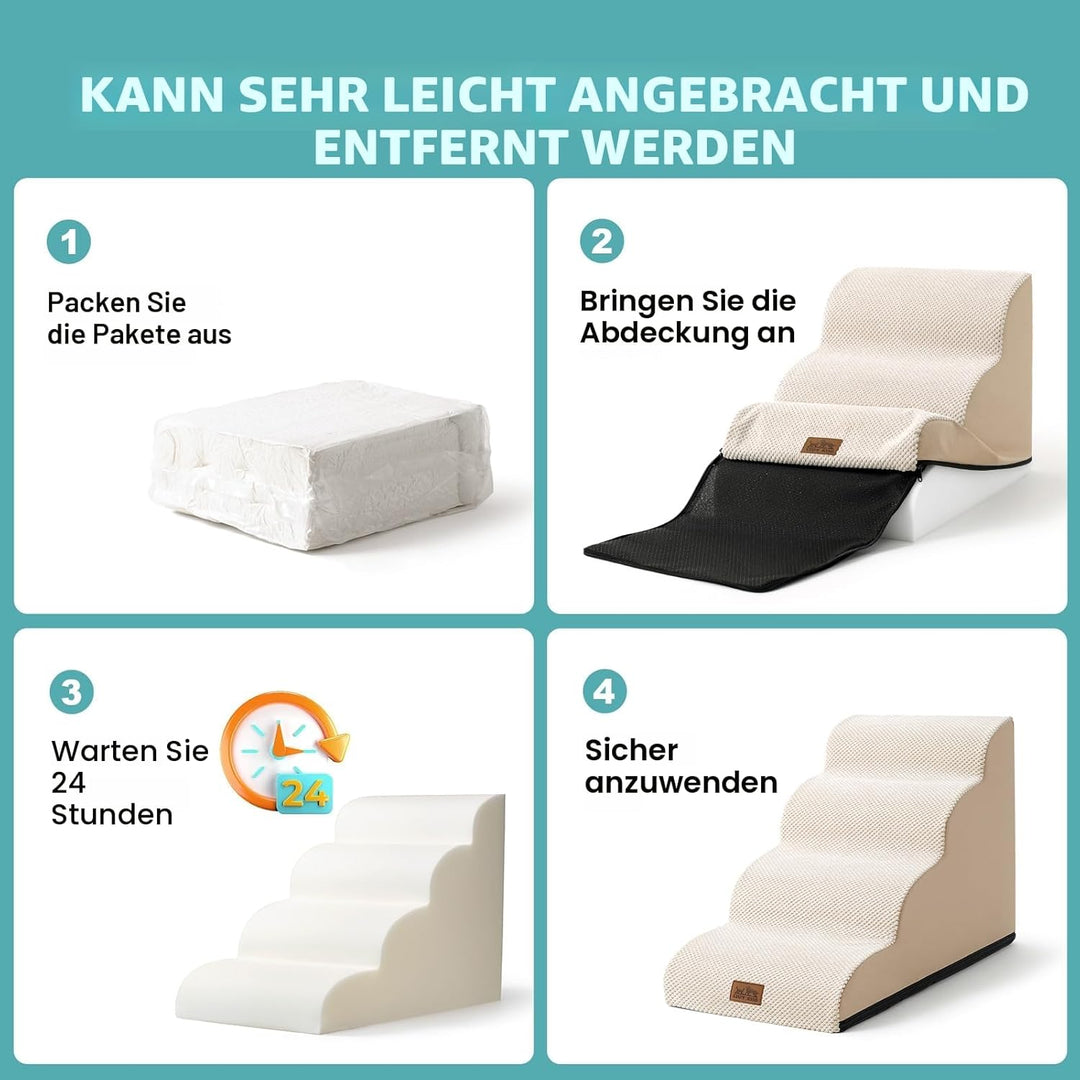 COZY KISS Hundetreppe für Kleine Hunde 40cm, Haustiertreppe für Couch aus Hochdichtem Schwamm, Hunde