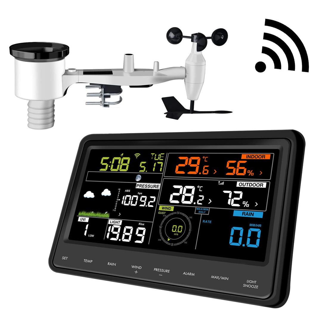 Ecowitt Wetterstation mit WLAN, professionelle digitale Wettervorhersagestation mit grossem Farbdisp