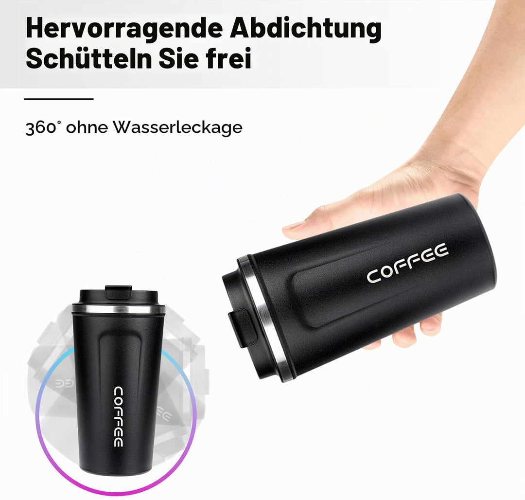 ERBO Kaffeebecher to go, Thermobecher Edelsthal, Auslaufsicher Kaffeetasse Kaffeebecher mit Deckel,