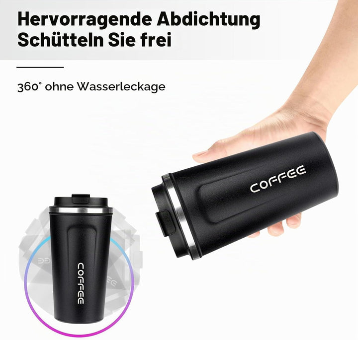 ERBO Kaffeebecher to go, Thermobecher Edelsthal, Auslaufsicher Kaffeetasse Kaffeebecher mit Deckel,