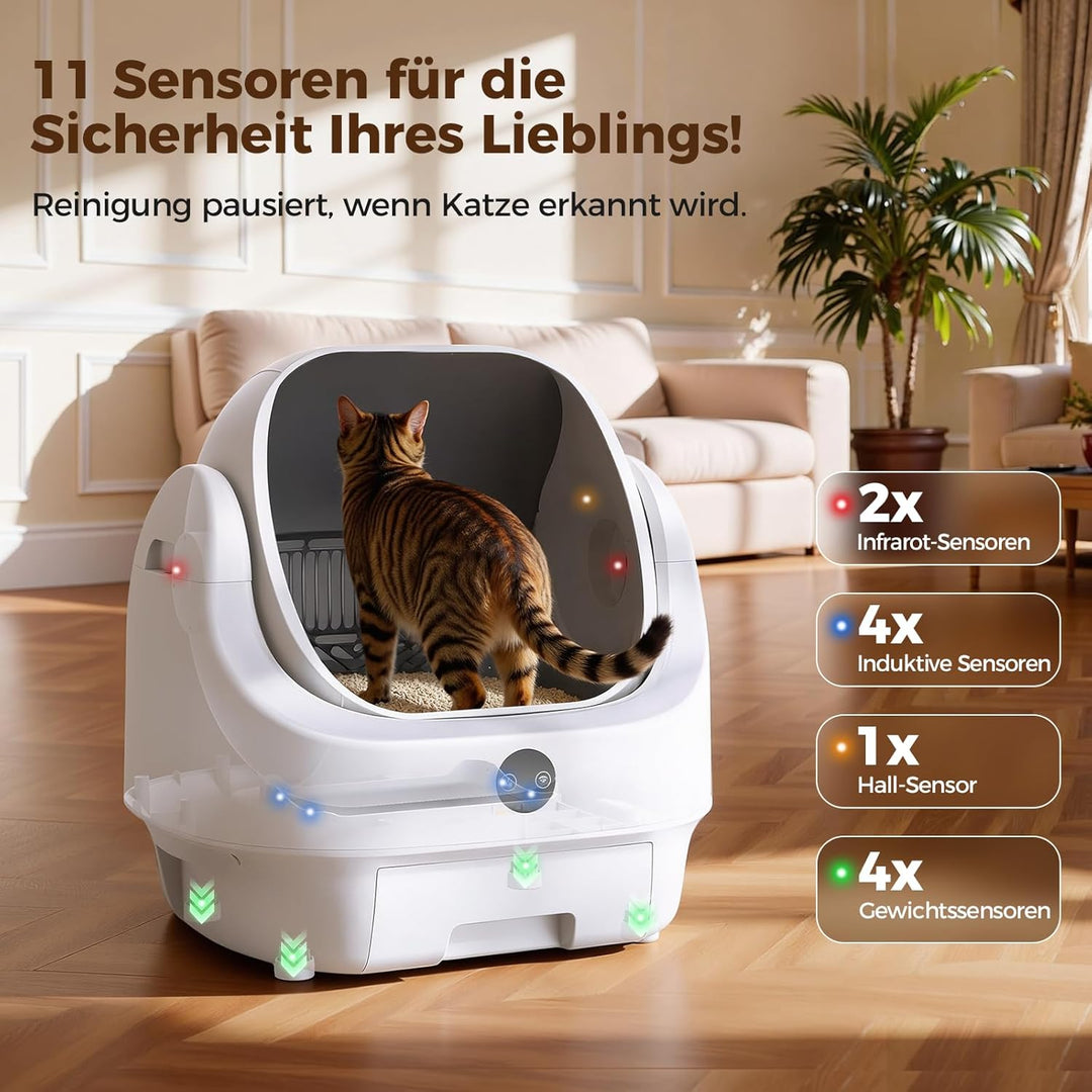 Katzenklo Selbstreinigend Offen, Ellenpent Elektrische Katzentoilette für Grosse Katzen mit Geruchsk