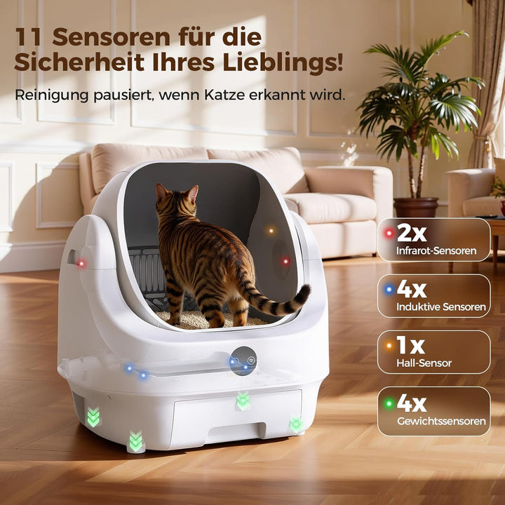 Katzenklo Selbstreinigend Offen, Ellenpent Elektrische Katzentoilette für Grosse Katzen mit Geruchsk