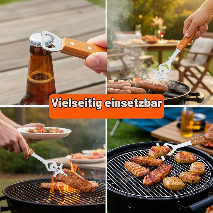 Cyiecw 2 Stück Grillbesteck Set, 7 in 1 Grillspachtel Edelstahl mit Holzgriff, Multifunktionales Gri