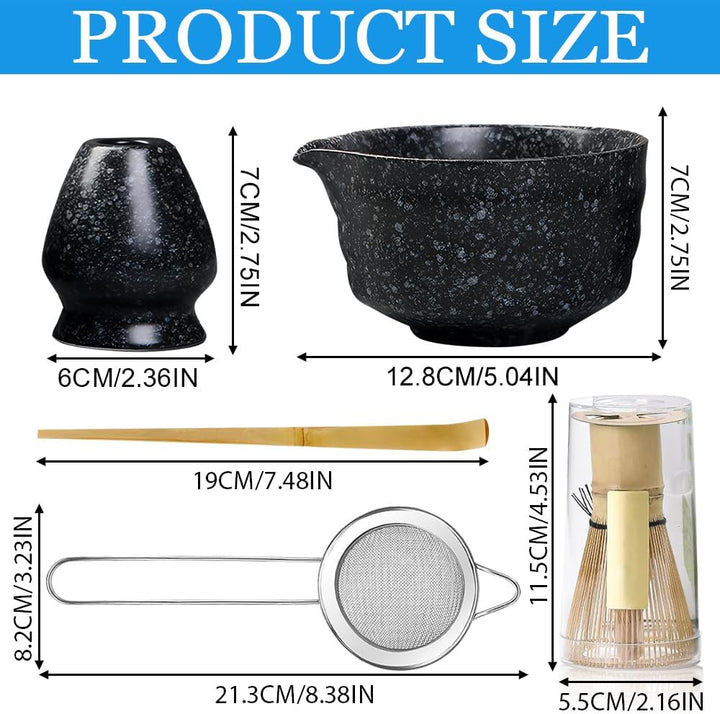 5 Stück Matcha Set, Keramik Matcha Schale mit Ausgiesser, Bambus Matcha Besen, Matcha Whisk, Schaufe