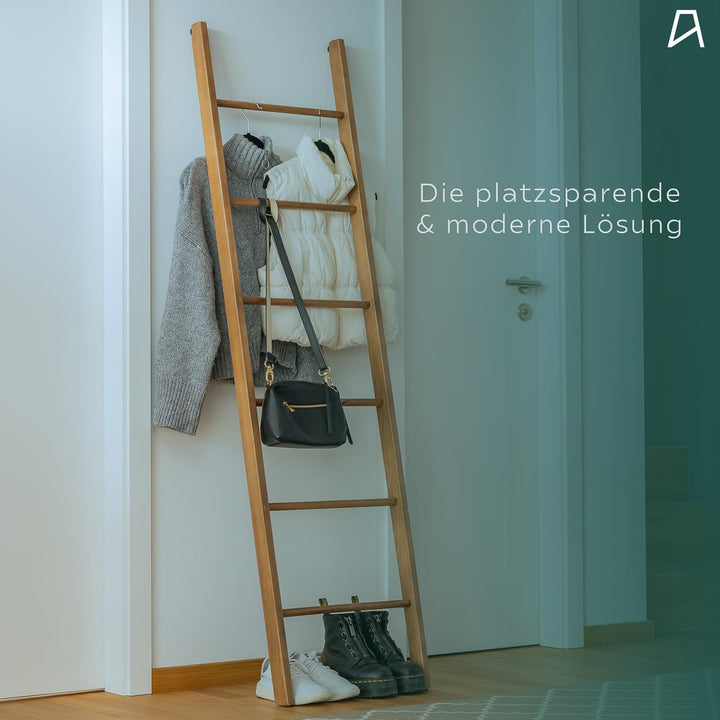 Staboos 3er Set Handtuchhalter Massivholz Buche, Holzleiter nussbaum | Stabil bis 10 kg, splitterfre