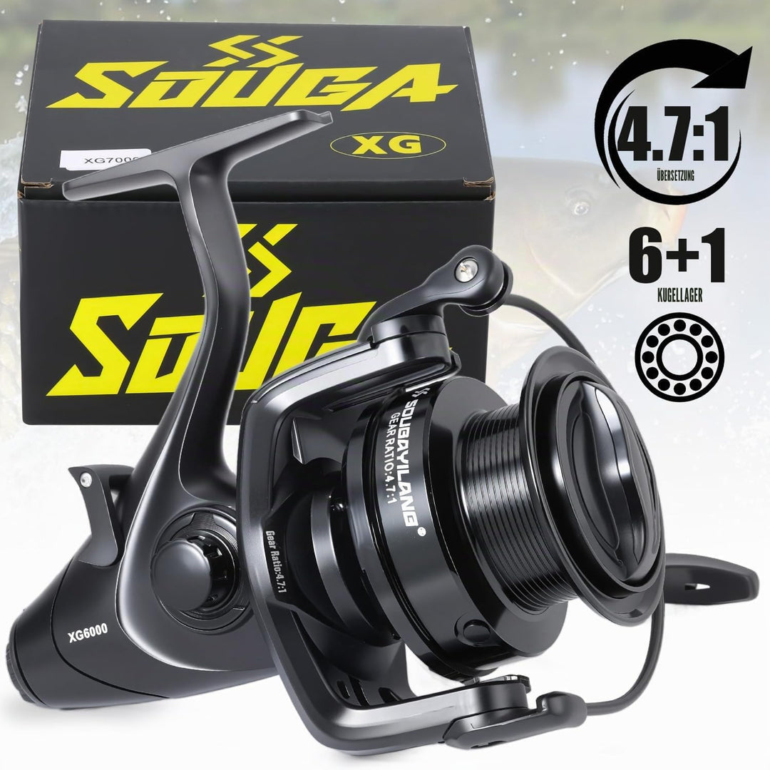 Spinn-Angelrolle – 6 + 1 BB Smooth Drag System, 15 kg Max Drag (6000–7000 Serie) für Süss- und Salzw