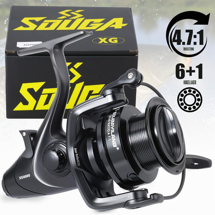 Spinn-Angelrolle – 6 + 1 BB Smooth Drag System, 15 kg Max Drag (6000–7000 Serie) für Süss- und Salzw