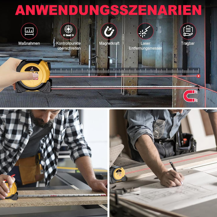 40m Laser Entfernungsmesser Massband, 3-in-1 Digitales Laser messgerät entfernung mit 5m bandmass un