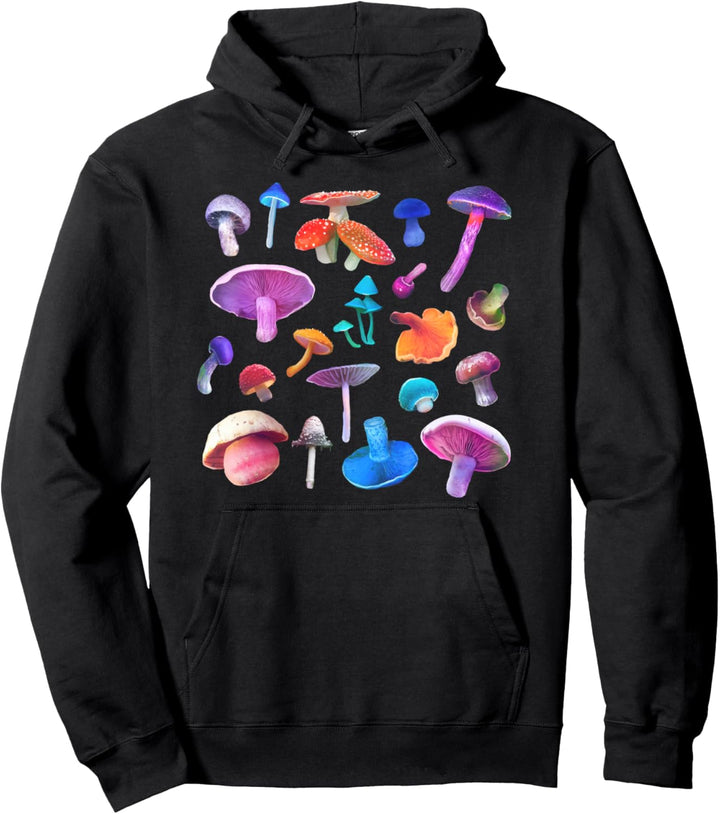 Trippy bunte Pilze Sorten farbig Wald Kunst Design Pullover Hoodie