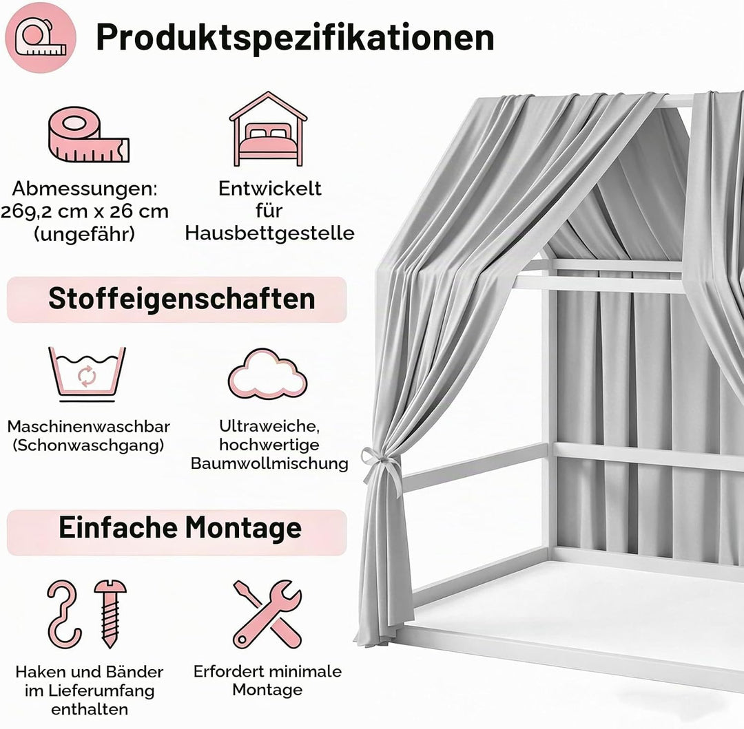 Hausbett Himmel, 2 Stück Betthimmel Hausbett, Stoffhimmel für Hausbetten, Hausbett Himmel Deko Set,