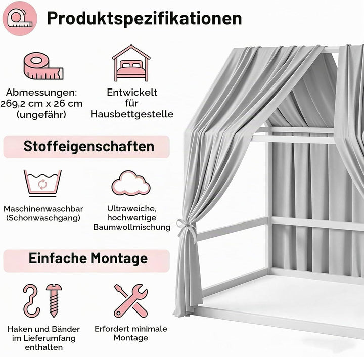 Hausbett Himmel, 2 Stück Betthimmel Hausbett, Stoffhimmel für Hausbetten, Hausbett Himmel Deko Set,
