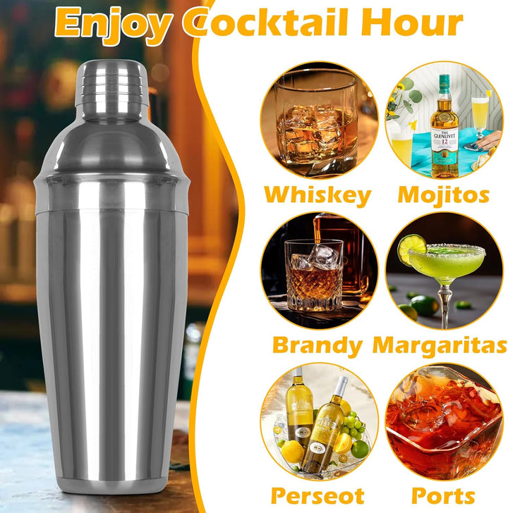 Cocktail Shaker Set,6 Stück Edelstahl Cocktails Mix Sets,750 ML cocktailshaker Glas,Gin coktailshake