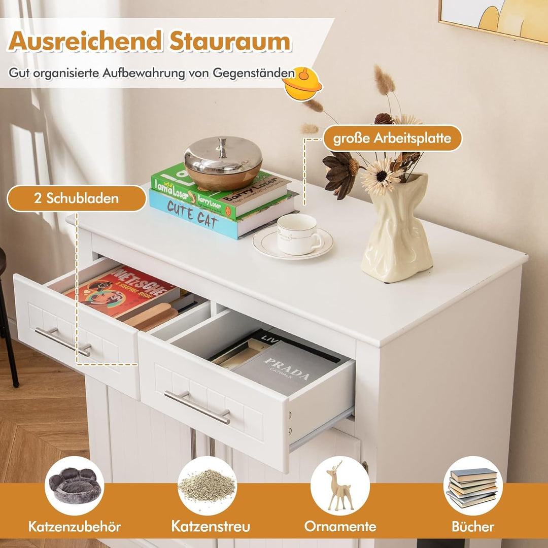 COSTWAY Katzenschrank für Katzentoilette, Katzenklo Schrank mit 2 Schubladen, 2 Türen & Eingang, Kat