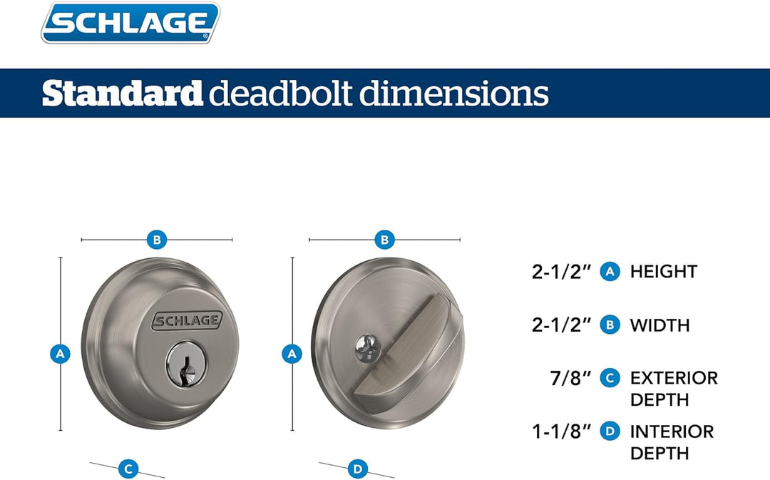 SCHLAGE B60N626 Deadbolt with Standard Trim Keyed 1 Side, Highest Residential Security, Satin Chrome