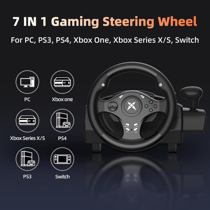 DOYO Gaming Lenkrad mit Pedalen, Lenkrad PC mit Vibration und Force Feedback, 270° PS4 Lenkrad mit P