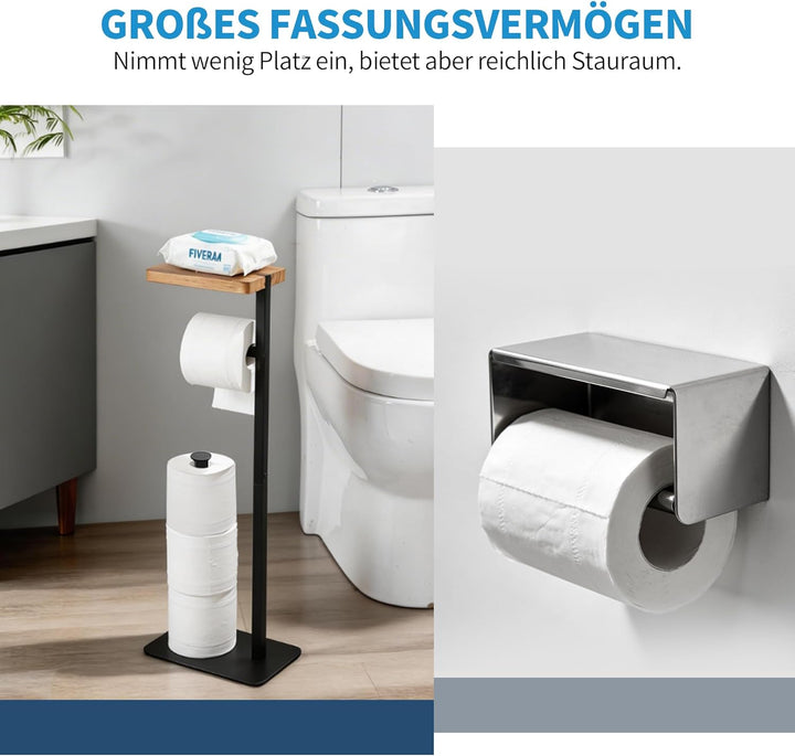 Toilettenpapierhalter Stehend mit Ablage - Stabiler Toilettenpapierhalterständer für 4 Rollen Klopap