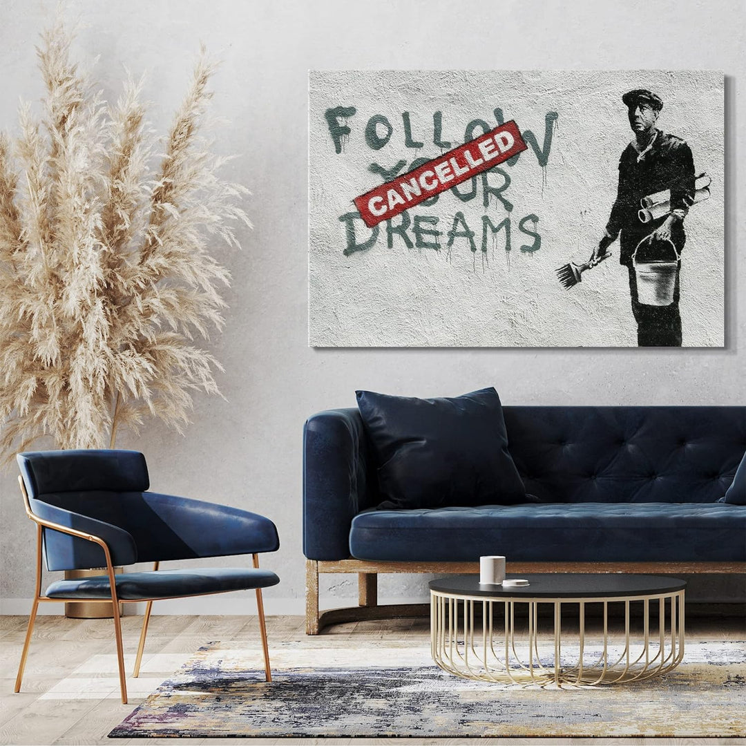 Leinwand (80x60cm): Banksy - Follow Your Dreams Cacelled Wand-Graffiti Street A 80x60 cm, 80x60 cm