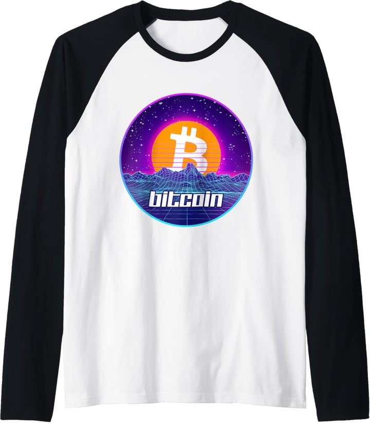 Bitcoin Cryptocurrency Digital Crypto BTC Retro Vaporwave Raglan