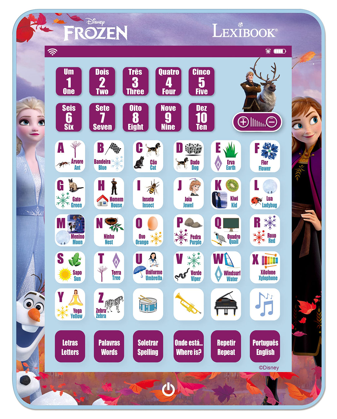LEXIBOOK JCPAD002FZi4 Disney Frozen Lerntablett Zweisprachig Buchstaben Zahlen Wörter Rechtschreibun