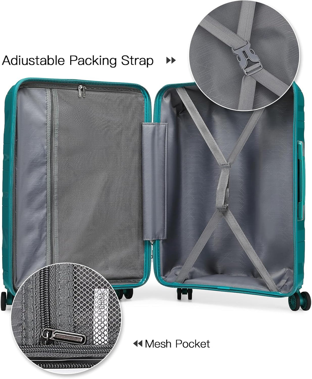 KONO Koffer Trolley 55cm Reisekoffer Leicht Hartschalenkoffer mit TSA Schloss Zwillingsrollen Rollko