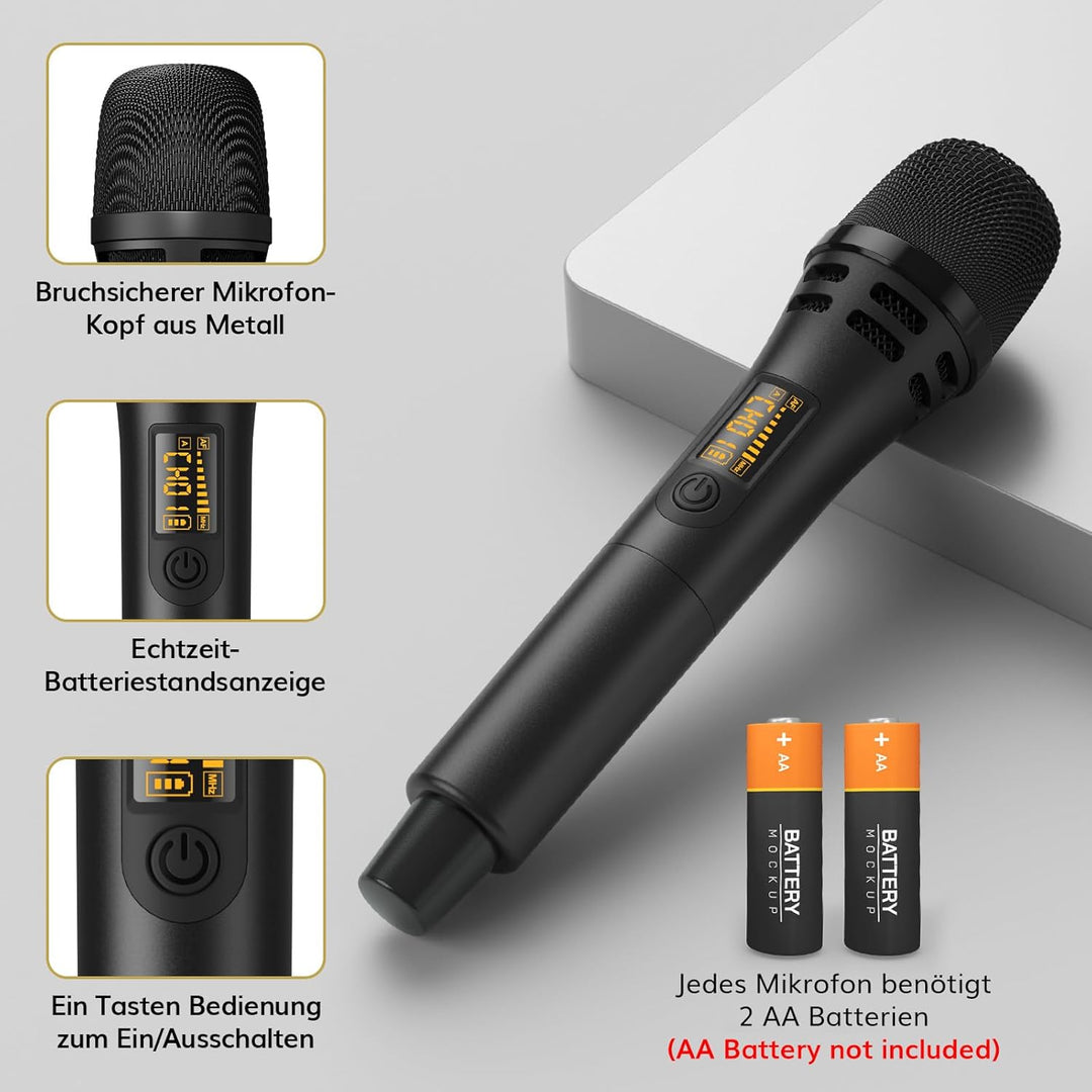 TONOR Dual Funkmikrofonen System kabellos, drahtloses Karaoke Mikrofon Set Wireless Microphone Handm