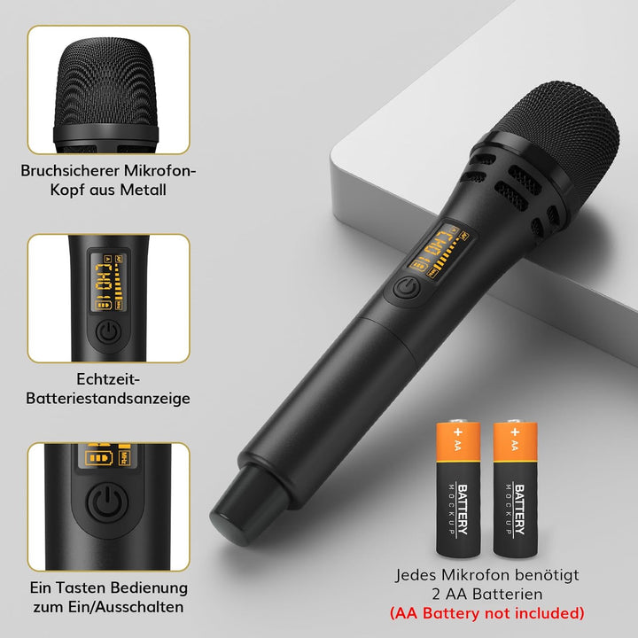 TONOR Dual Funkmikrofonen System kabellos, drahtloses Karaoke Mikrofon Set Wireless Microphone Handm