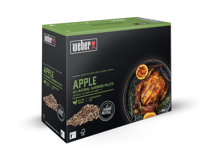 Weber Holzpellets - Apfelholz (8kg), perfekt zum Räuchern von Geflügel, 100% natürliche Holzpellets,