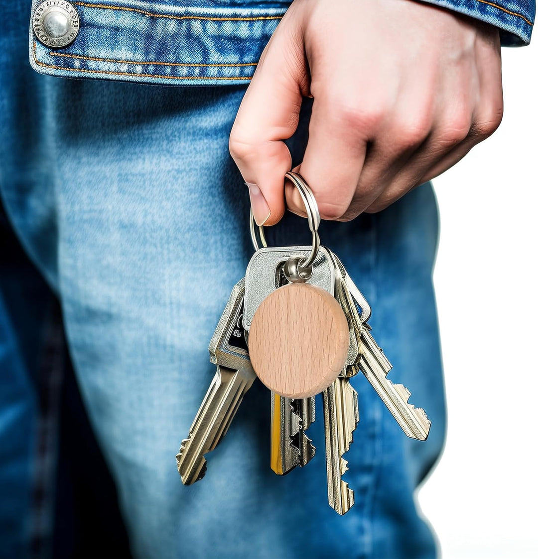 25 Stk Schlüsselanhänger Holz, Schlüsselanhänger Rohling, Personalisierte Runde Leer Schlüsselanhäng