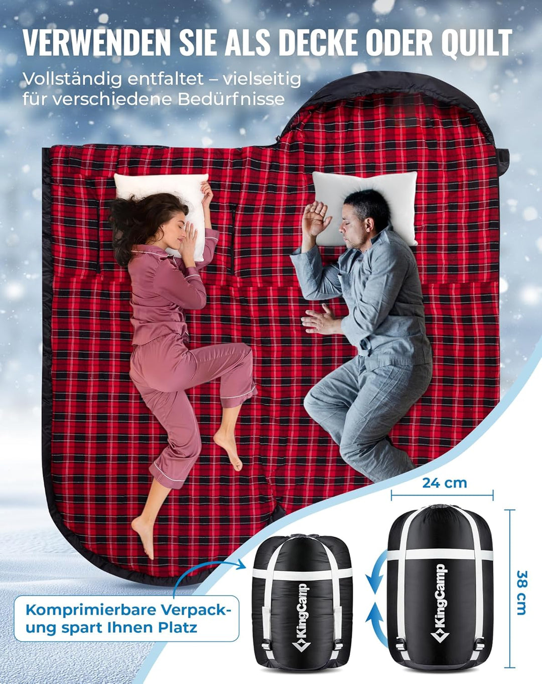 KingCamp Schlafsack XXL Baumwolle Flanell für Erwachsene, Übergrösse Warm Deckenschlafsack Winter fü