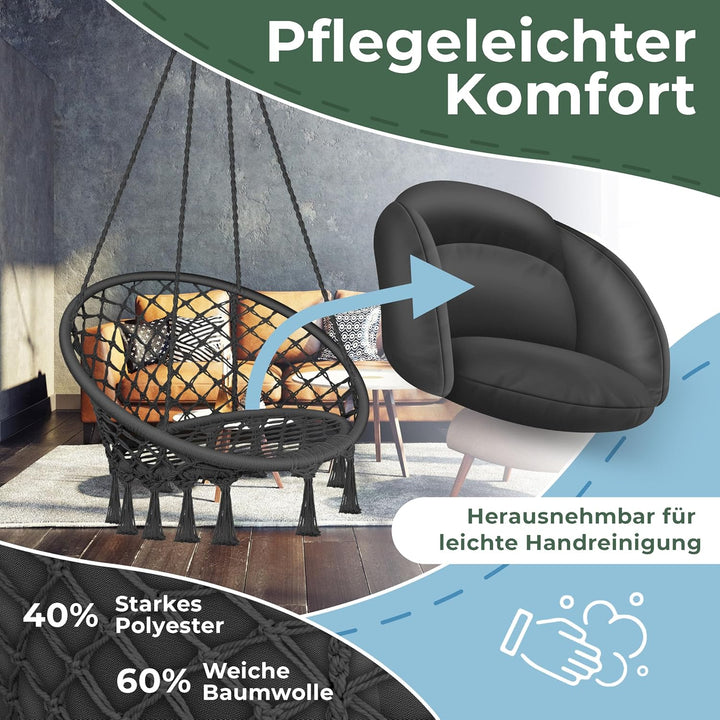 KESSER® Hängesessel mit Kissen - Chill Hängestuhl zum Aufhängen für Erwachsene & Kinder Hängematte b