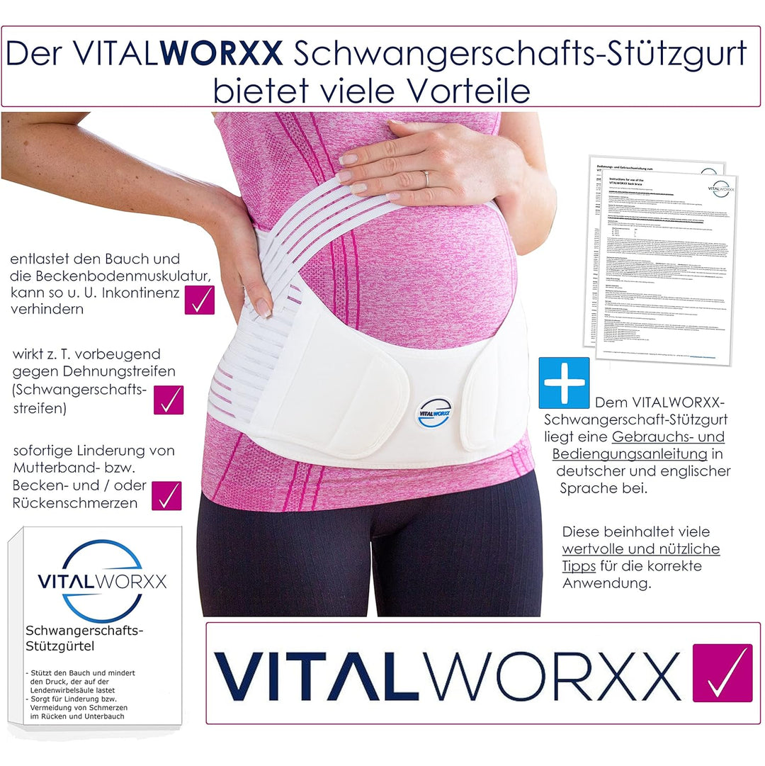 VITALWORXX® Schwangerschafts-Stützgürtel mit Gebrauchsanleitung - Unterstützung für Bauch, Taille un