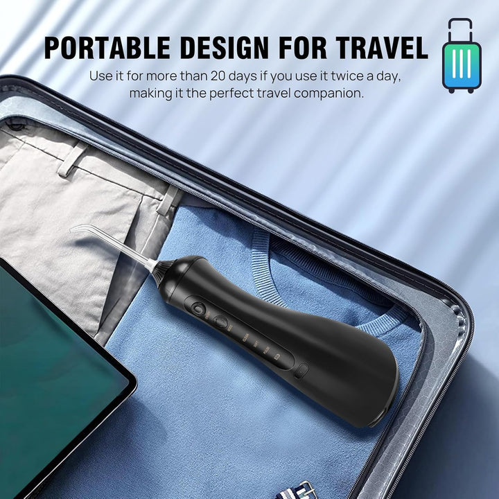 Akku-Munddusche Elektrische Zahnreiniger 320ML, 3 Modi, 6 Jet-Tipps, USB-C Aufladen, 1400mAh Akku, F