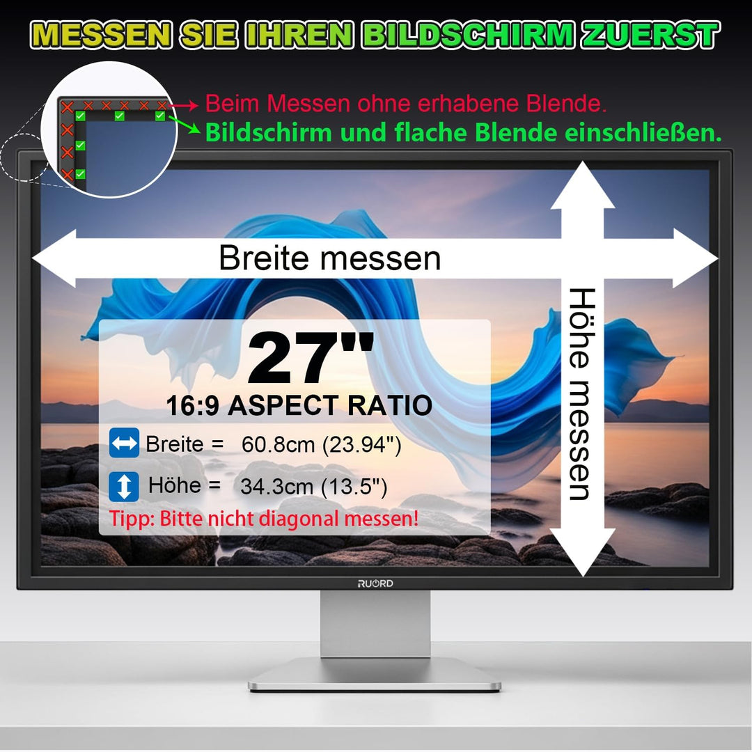 Magnetischer Sichtschutzfolie für 27 Zoll 16:9 Monitor | Blaulichtfilter &amp; Blendschutz, Abnehmbar Bl