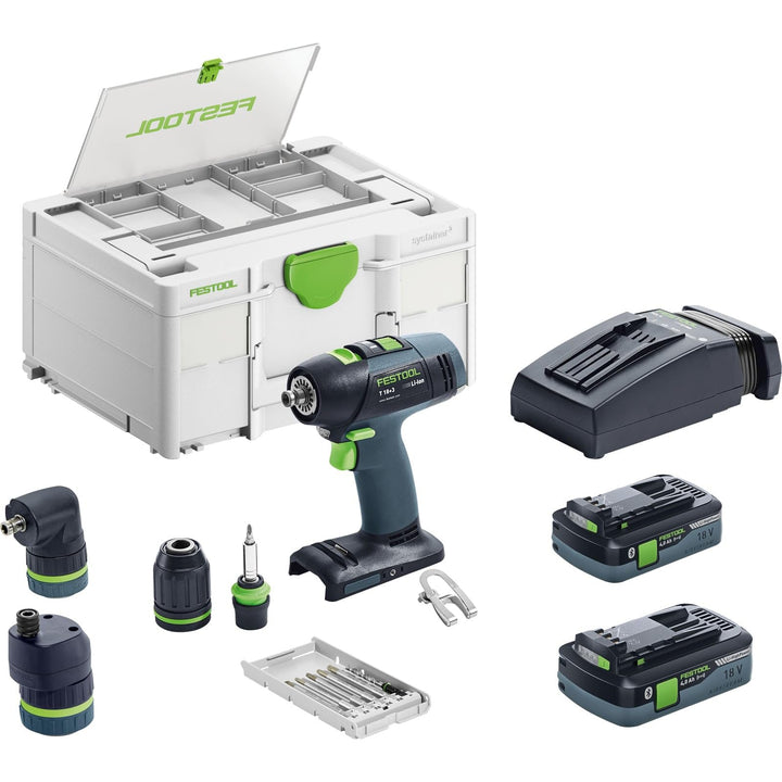 Festool Akku-Bohrschrauber T 18+3 HPC 4,0 I-Set (mit Akkupacks, Schnellladegerät, Werkzeugfutter, Sc