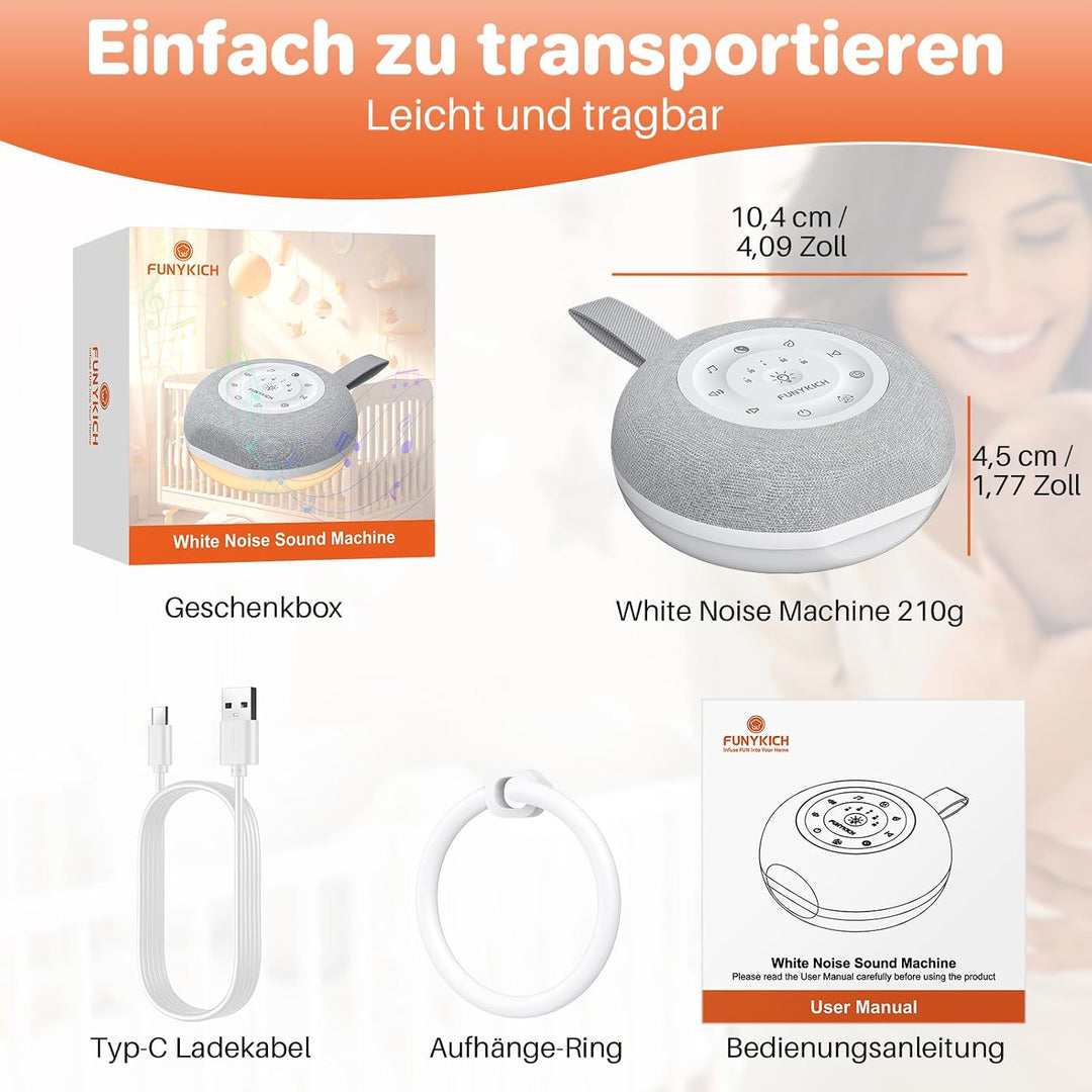 FUNYKICH White Noise Machine Baby, Weisses Rauschen Gerät mit Wireless Lautsprecher, 30 Klänge, 7 Bu