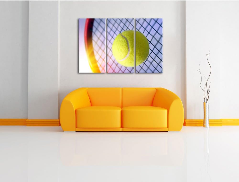 Pixxprint Tennisschläger Tennisball als Leinwandbild/Grösse: 3 Teilig (120x80 cm) cm/Wandbild/Kunstd