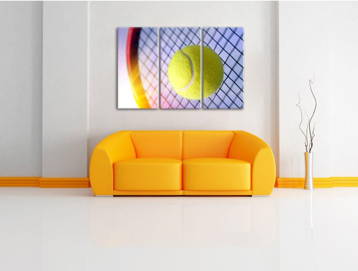 Pixxprint Tennisschläger Tennisball als Leinwandbild/Grösse: 3 Teilig (120x80 cm) cm/Wandbild/Kunstd