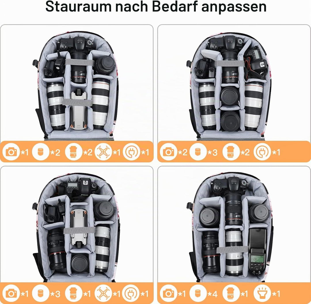 MOSISO Kamera Rucksack, DSLR/SLR/Spiegellose Fotografie Kameratasche Peony wasserdichte Hartschale S