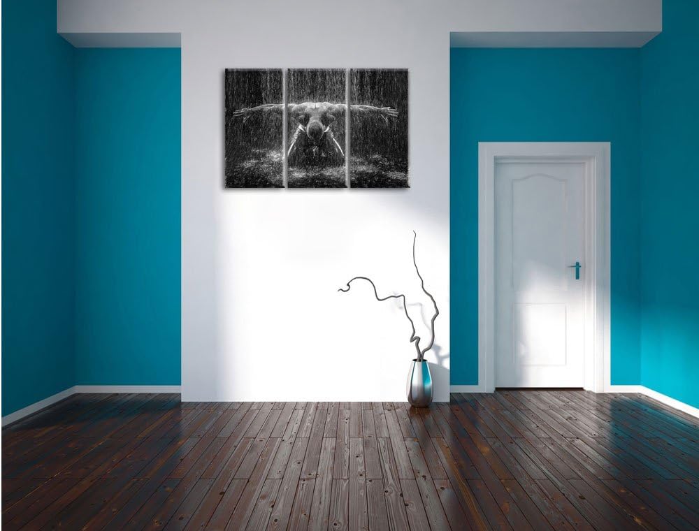 Pixxprint Bodybuilder im Regen Kunst Buntstift Effekt 3-Teiler Leinwandbild 120x80 Bild auf Leinwand