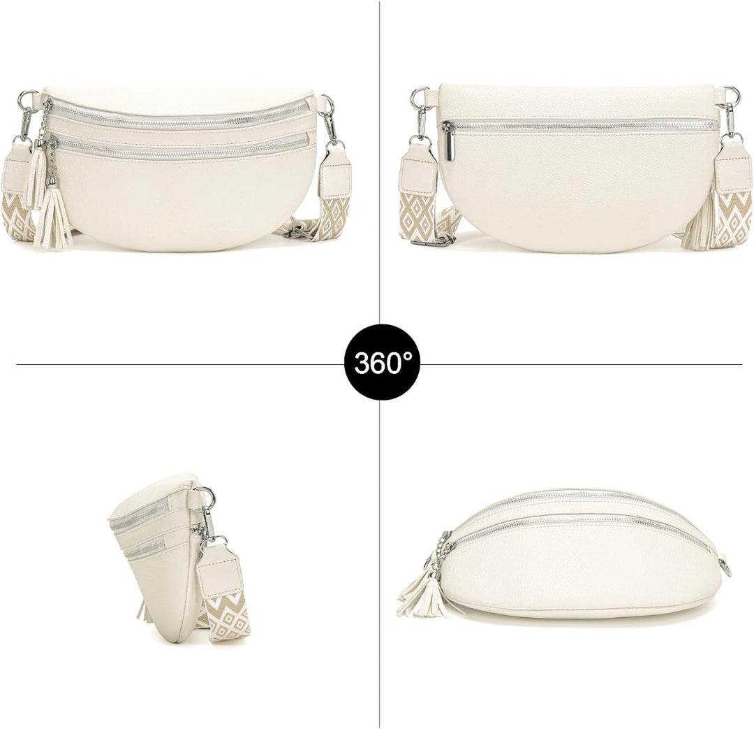 LANXINGLUO Bauchtasche Damen beige umhängetasche Damen mittelgross Crossbody Bag Mit Kreditkartenfac