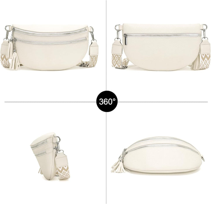 LANXINGLUO Bauchtasche Damen beige umhängetasche Damen mittelgross Crossbody Bag Mit Kreditkartenfac