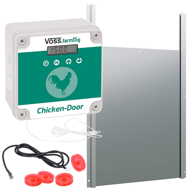 VOSS.farming Set Chicken-Door automatische Hühnertür + Alu Hühnerklappe 300 x 400mm, Türöffnung, Tür