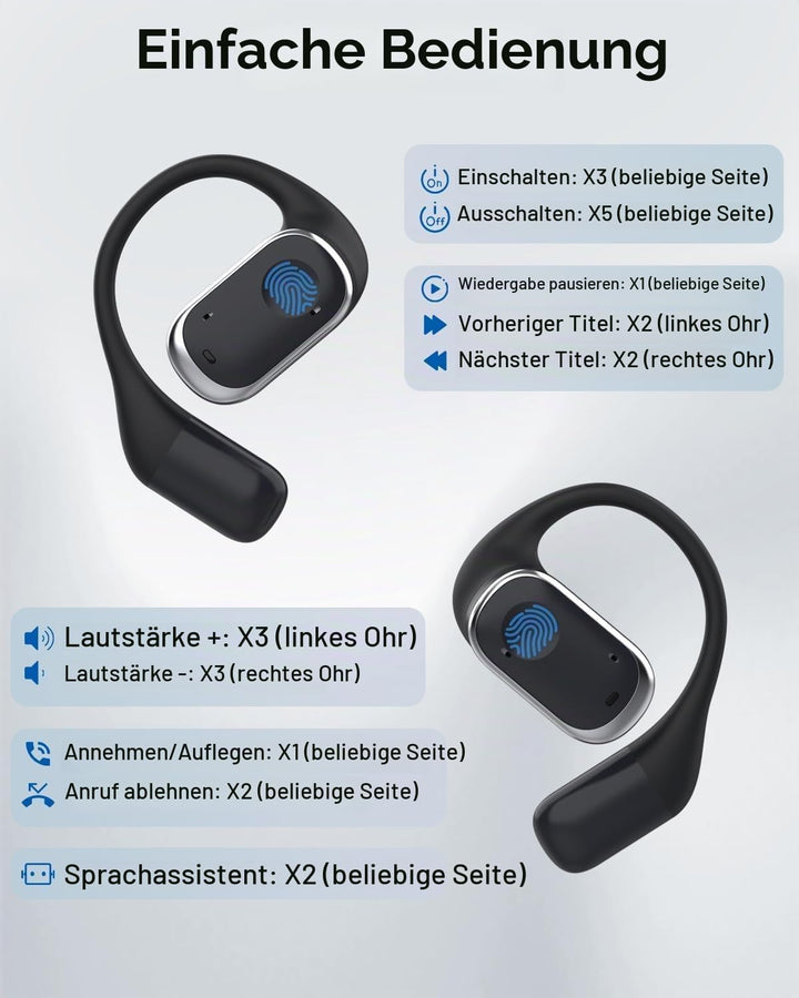 SANOTO Open Ear Kopfhörer Bluetooth 5.3, Touch Controlled Air Conduction Ohrhörer Kopfhörer Kabellos