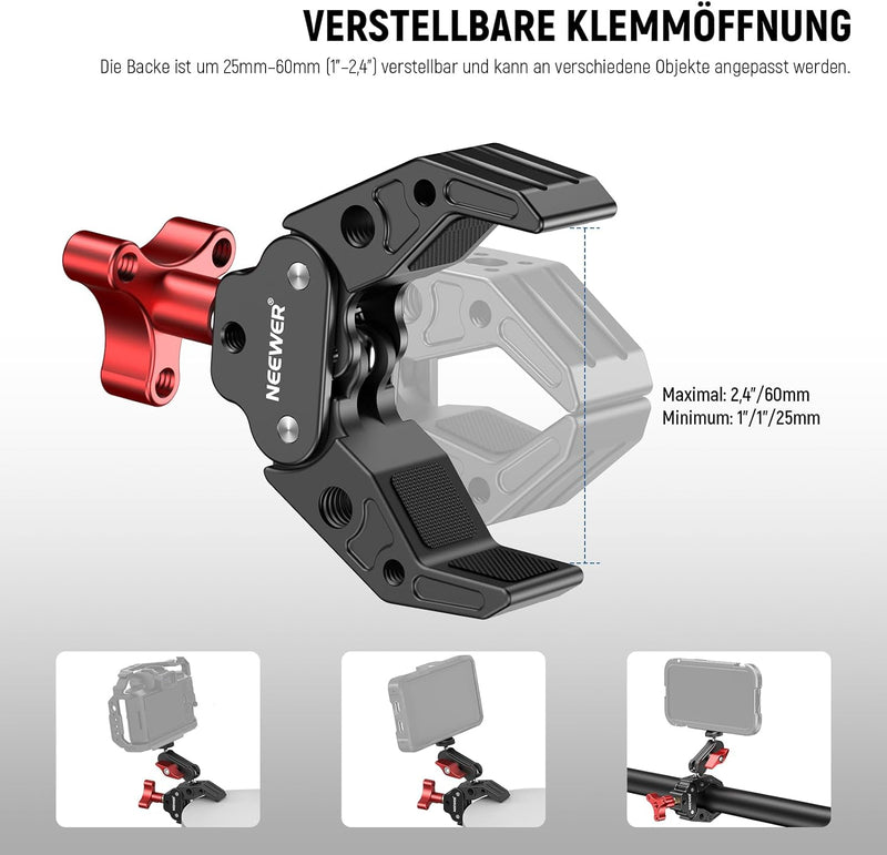 NEEWER Super Clamp mit Dual Kugelkopf Magic Arm, Cold Shoe Halterung, 1/4" 3/8" Gewinde, kompatibel