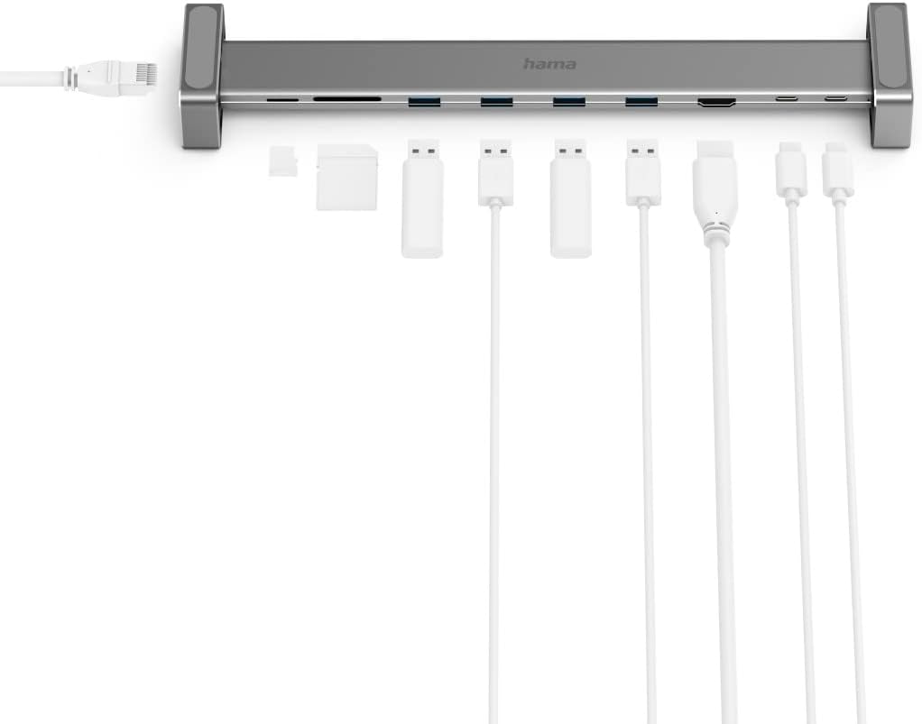 Hama USB C Hub 9 Ports Dockingstation mit abnehmbaren Standfüssen (Multiport Adapter 1x HDMI 4K, 4x