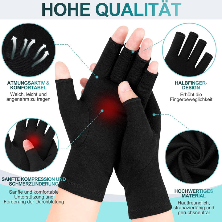 Kiiwah 2 Paar Arthrose Kompressionshandschuhe für Damen und Herren, Fingerlose Arthritis Handschuhe