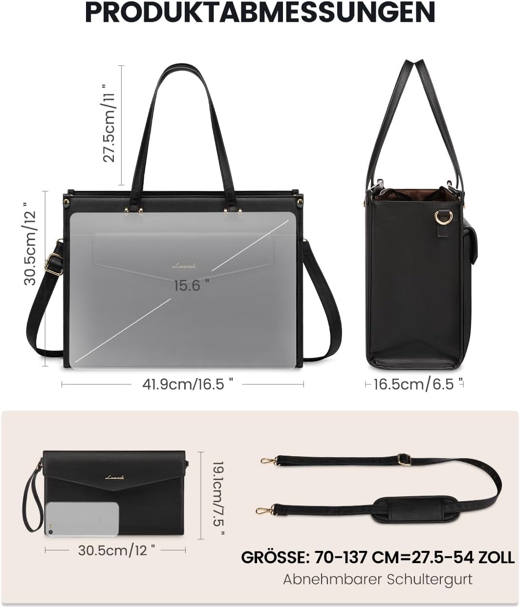 LOVEVOOK Laptoptasche Damen 15,6 Zoll, Wasserdicht Arbeitstasche Handtasche Gross Shopper Business A