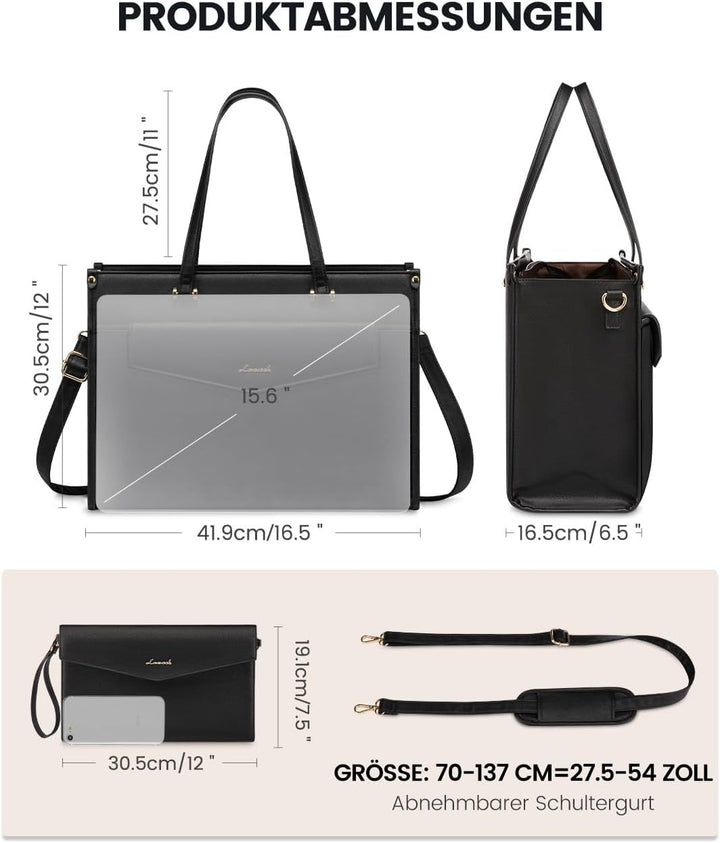 LOVEVOOK Laptoptasche Damen 15,6 Zoll, Wasserdicht Arbeitstasche Handtasche Gross Shopper Business A