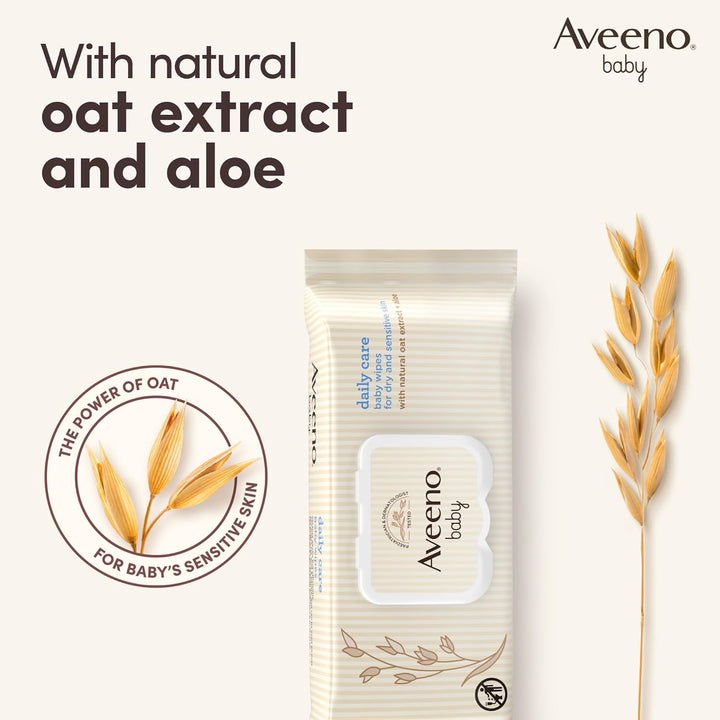 Aveeno Baby Daily Care Wipes Sensitive Skin Cleanse Gently And Efficiently Baby Essentials, White, 1
