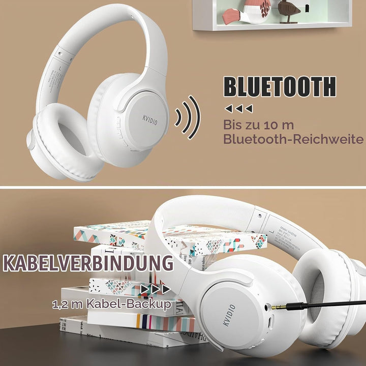 KVIDIO Bluetooth Kopfhörer, Kabellose Kopfhörer mit 65 Stunden Spielzeit, Intensiver Bass, Wireless